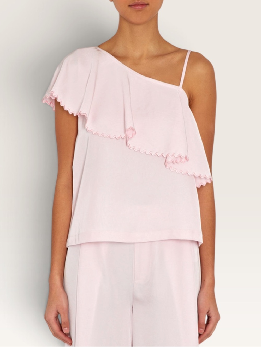 RODEBJER one shoulder, frosty pink top size medium